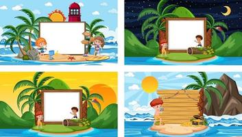 Set of different tropical beach scenes with blank banner vector