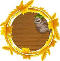 Round autumn leaves banner template with a sloth cartoon character vector