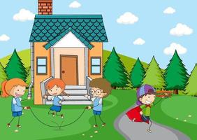 Playground scene with many kids vector