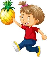 Happy girl cartoon character holding a pineapple vector