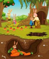 Underground rabbit hole with ground surface of the garden scene vector