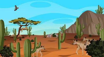 Desert forest landscape at daytime scene with willd animals vector