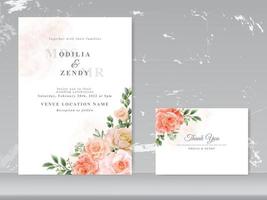 beautiful wedding card set roses design vector