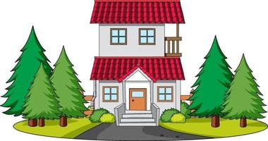 Front view of a house with nature elements on white background vector