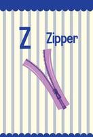 Alphabet flashcard with letter Z for Zipper vector