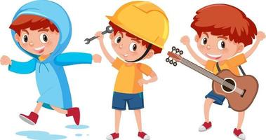 Cartoon character of a boy doing different activities vector