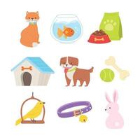 conjunto de animales de compañía y cuidado de mascotas. vector