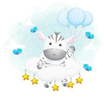 Cute zebra floating on the air with cloud Premium Vector