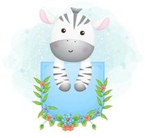 Cute doodle zebra inside the pocket with floral Premium Vector