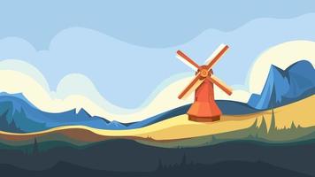 Windmill at top of mountain vector