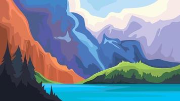 Blue lake in the mountains vector