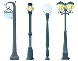 Set of different lamp posts vector