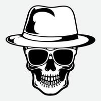 Human skull with Hat black and white vector