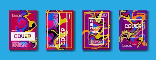 Colorful covers design set. Abstract shapes, holographic, fluid and liquid colors, trendy gradients. Futuristic vector posters.