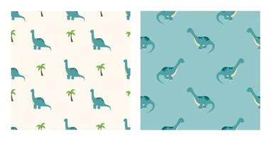 Cute Cartoon Characters Diplodocus Dinosaurs With Seamless Pattern To Wallpaper Background, Posters, or Banner Template. Vector Illustration