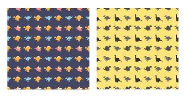 Cute Cartoon Dinosaurs Seamless Pattern as Spinosaurus, Parasaurolophus, Stegosaurus, Tyrannosaurus, Pterodactyl, and Diplodocus To Wallpaper Background or Posters. Illustration vector