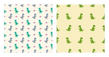 Cute Cartoon Characters Tyrannosaurus Dinosaurs With Seamless Pattern To Wallpaper Background, Posters, or Banner Template. Vector Illustration