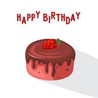 pastel de chocolate. tarjeta de cumpleaños. ilustración vectorial en estilo de dibujos animados. postre dulce. icono de pastel