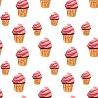 Seamless pattern with cupcakes. Sweet dessert, endless texture. Vector illustration