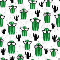 Cacti with sunglasses seamless pattern. Hand drawn textured decorative illustration. Vector succulents. Vector seamless pattern for stylish fabric design, paper, web.