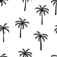 Black palm trees on the white background. Vector seamless pattern. Tropical illustration. Jungle foliage.