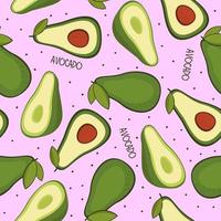 Vector seamless background with avocado fruit slices on a pink background. Texture for eco and healthy food seamless pattern for kitchen, for printing on summer textiles and phone case.