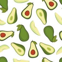 vector de fondo sin fisuras con rodajas de fruta de aguacate sobre un fondo blanco. textura para alimentos ecológicos y saludables de patrones sin fisuras para la cocina, para imprimir en textiles de verano y estuches para teléfonos.