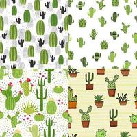 Set of seamless cute cactus illustration. Tropical pattern of different cacti, aloe and flowers. Print for fabric, phone case and wrapping paper. vector