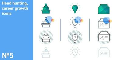 This is a set of icons for creative ideas and portfolios and interviews in different styles vector