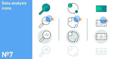 This is a set of icons for analyzing statistical data and studying the dynamics of indicators in different styles vector