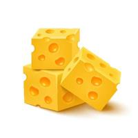 Cubes of yellow cheese on white vector