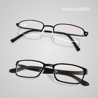 Realistic metal and plastic framed glasses set