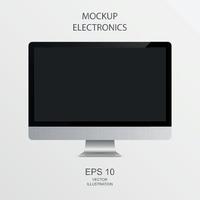 PC Monitor in Black, Silver and White with Reflection - Realistic Vector