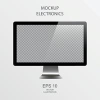 PC Monitor in Black, Silver and White with Reflection - Realistic Vector
