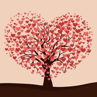 Realistic tree blooming with red hearts - Vector
