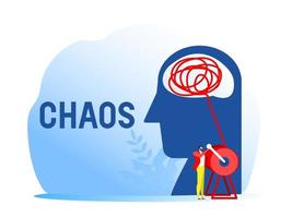 human head opposite mindset chaos and order in thoughts concept. vector illustration