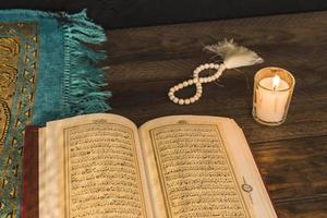 prayer beads candle near religious book . High quality and resolution beautiful photo concept