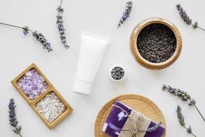 top view home spa with lavender concept. High quality and resolution beautiful photo concept