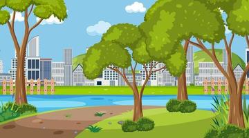 Escena de paisaje de parque de naturaleza vacía con fondo de paisaje urbano vector