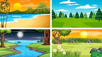 Four different scene of nature park and forest vector