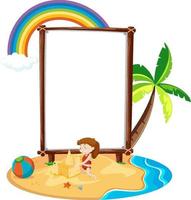 Empty banner template in beach scene isolated vector