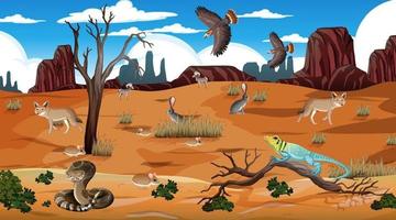 Desert forest landscape at daytime scene with willd animals vector