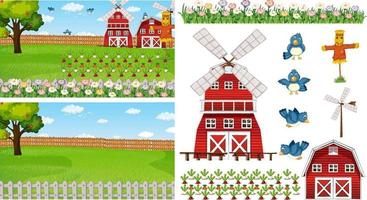 Farm element set isolated with farm scence vector