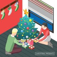 Christmas Presents Isometric Background Vector Illustration