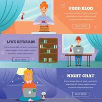 Bloggers Characters Topics Flat Banners Vector Illustration