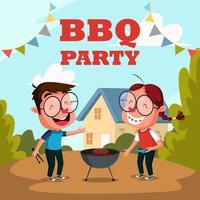 Boy and Girl Grilling and Barbecue Party Outdoor Activity vector