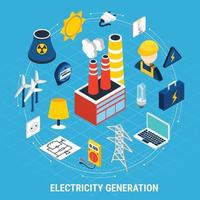 Electricity Isometric And Round Composition Vector Illustration