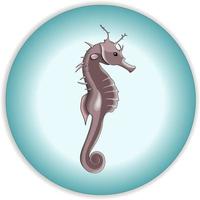Vector composition of brown seahorse on a round turquoise water background