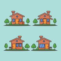cartoon illustrated flat house set vector