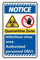 Notice Quarantine Infectious Virus Area sign on white background vector